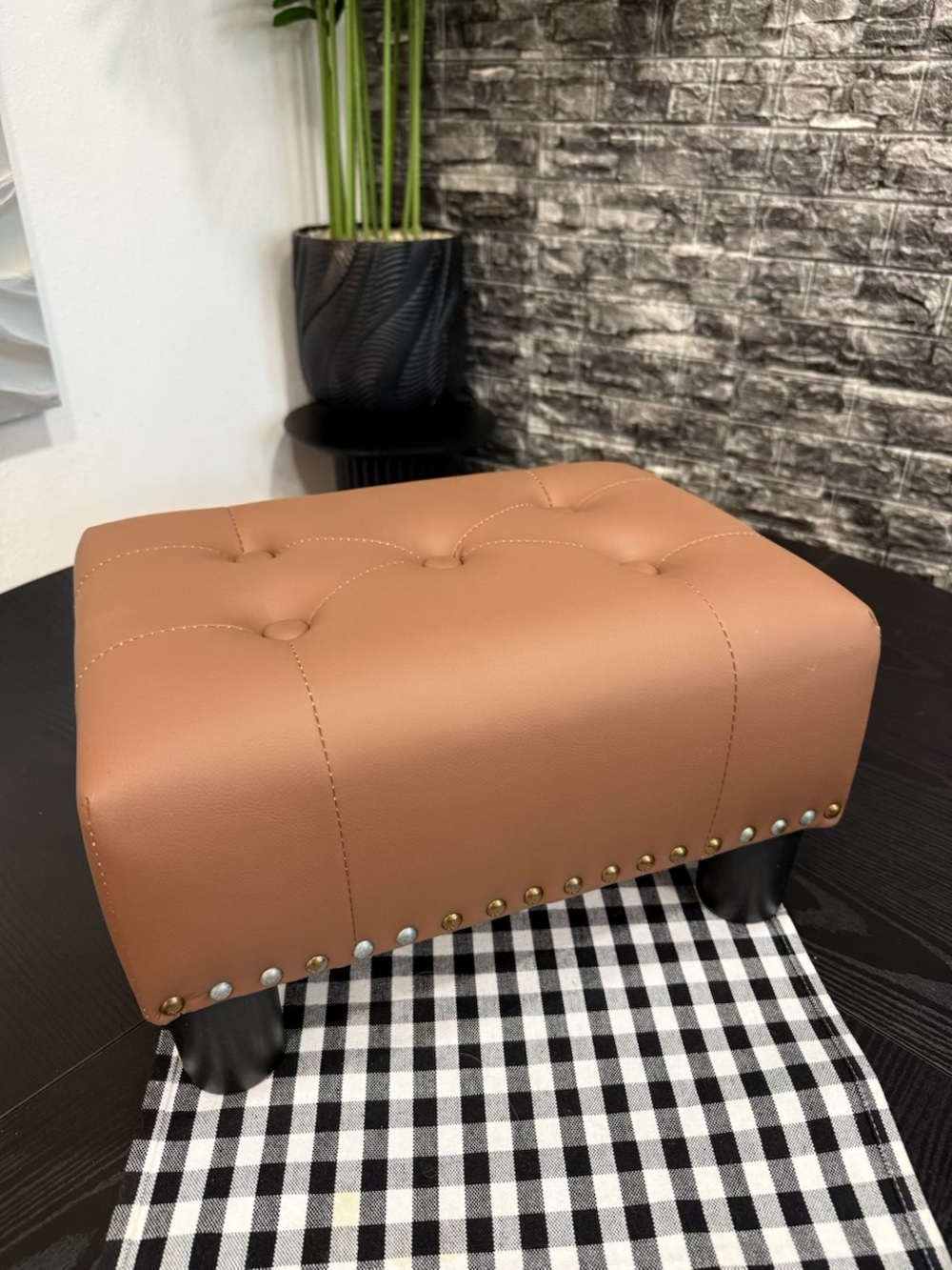 Tufted Brown Leather Ottoman Footstool - Home Accents